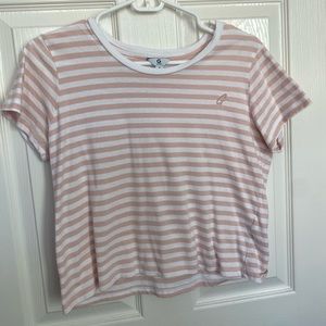 Pink and White cropped Guess shirt
